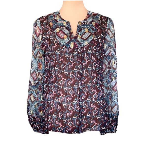 NWT Anna Sui Dark Floral Blouse Sz.6 Multi Crepe Lurex Fairy Designer Boho 90s - Picture 14 of 15